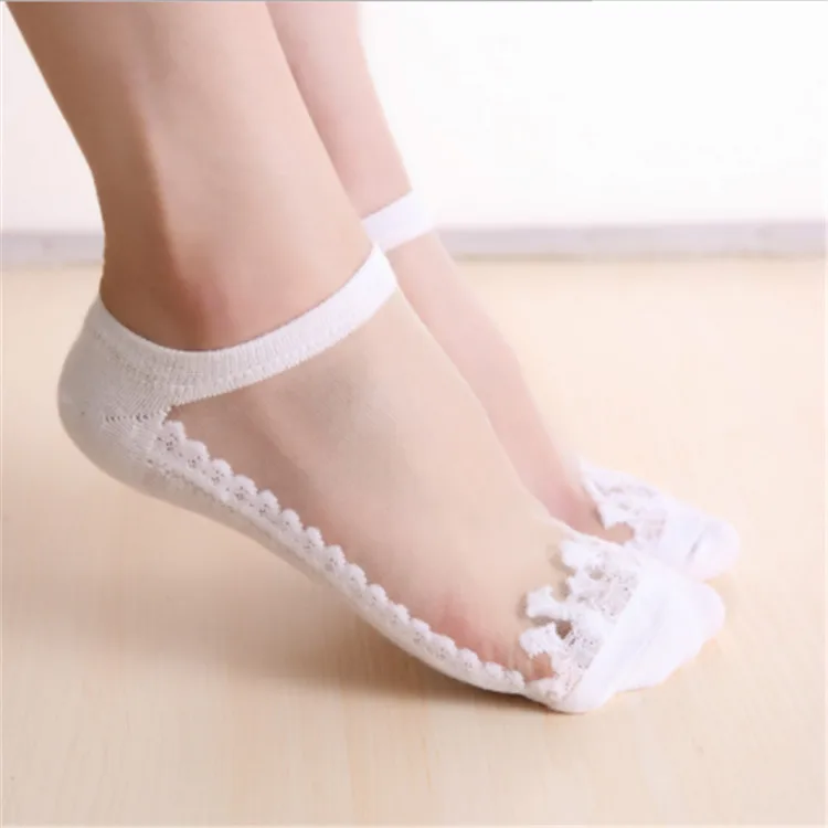 Wholesale Fashion Sring Summer Girl  Lace Socks Cute Crystal Silk  Ankle Socks Women Transparent Socks