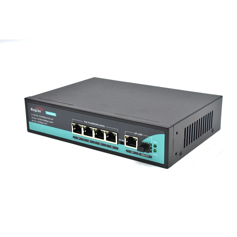 Wanglink Factory OEM 4 Port PoE 1 Gigabit RJ45 Uplink SFP Slot Switch 65W Internal Power Supply Vlan Extend 250m for IP Camera