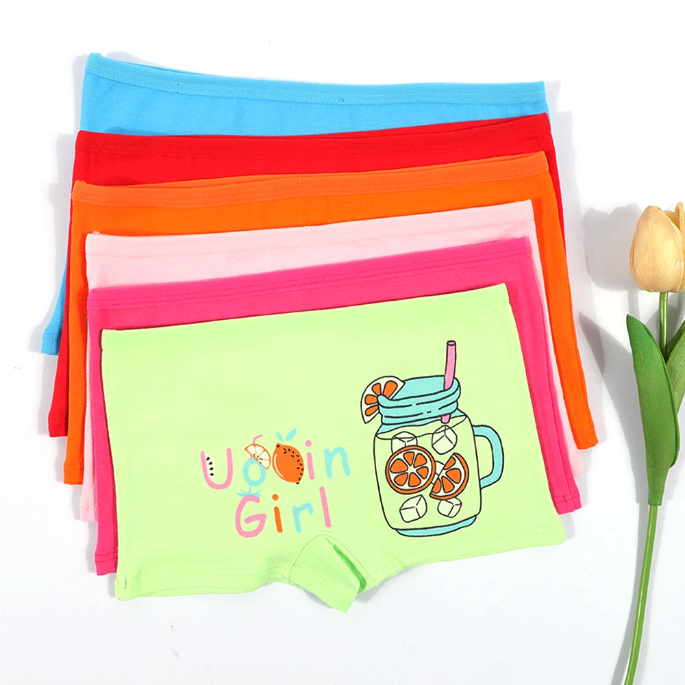 UOKIN Cute cartoon cotton girl underwear boxer shorts assorts 6 color pink mix free sample kids panties A8445