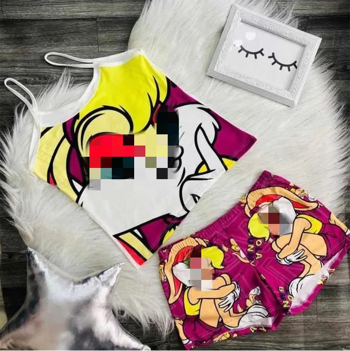 KKVVSS 1518 summer sleepwear series cartoon printed silk pajama femme two piece sets in summer cute and sexy nightwear