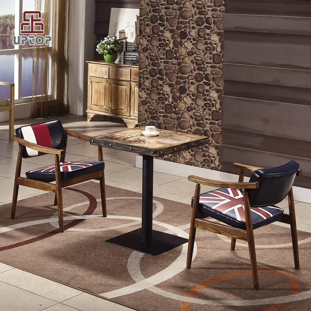 (SP-CT782) High Quality Popular Upholstered Wood Vintage Cafe Shop Restaurant Table and Chair Furniture Set
