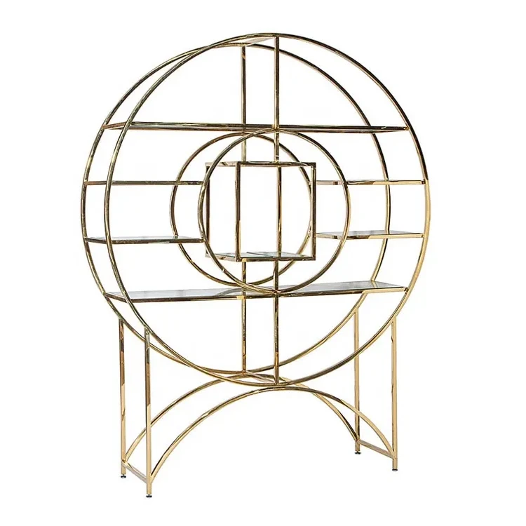 Gold stainless steel frame wedding back bar glass bar wall shelf wine for wedding