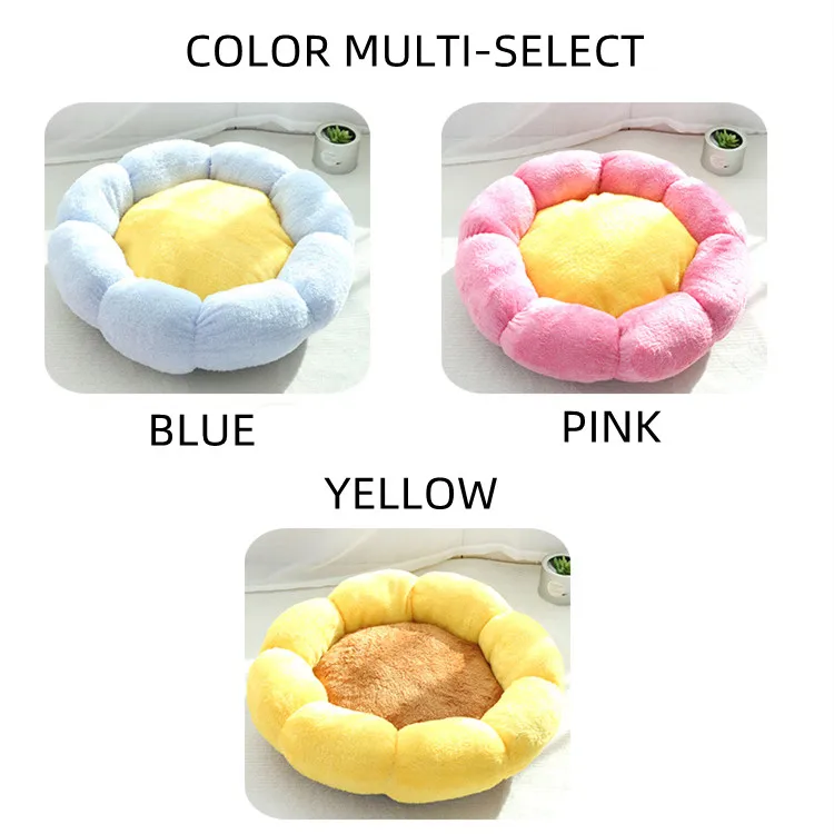 Flower Petal Puppy Bed Soft Stuffed Pet Thickened Pad Sleeping Nest Winter Animal Warm Kennel Pet Sofa