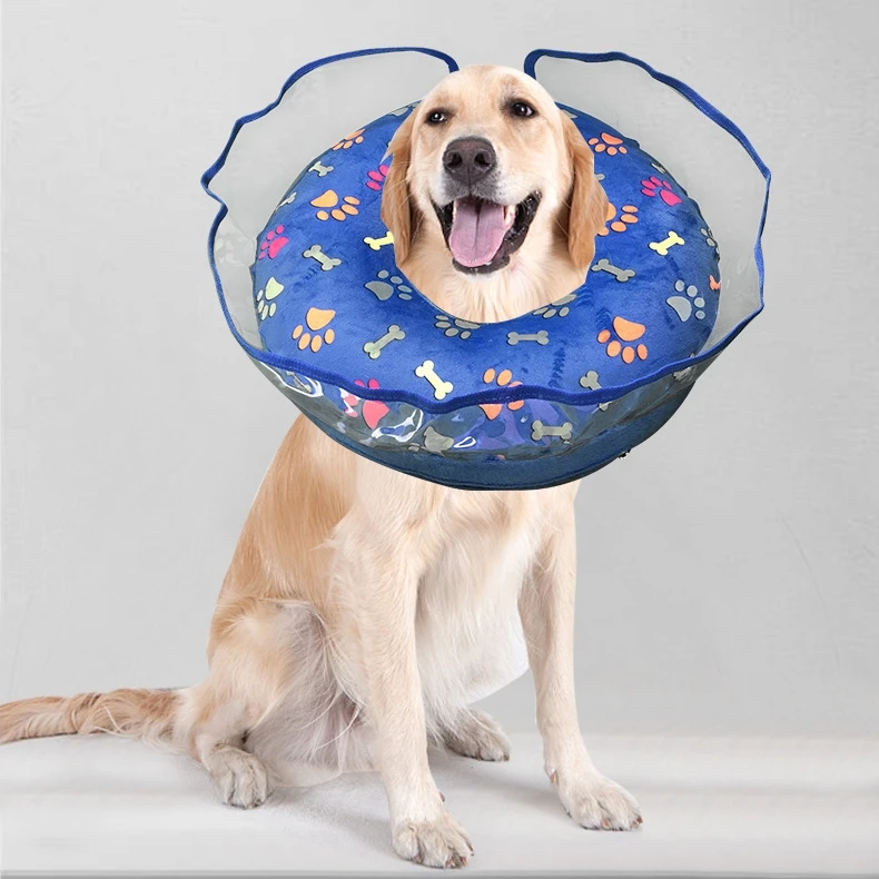 2-in-1 Inflatable Dog Cone with Detachable Anti-licking Shield Adjustable Dog Cone Collar After Surgery Soft Dog Donut Collar