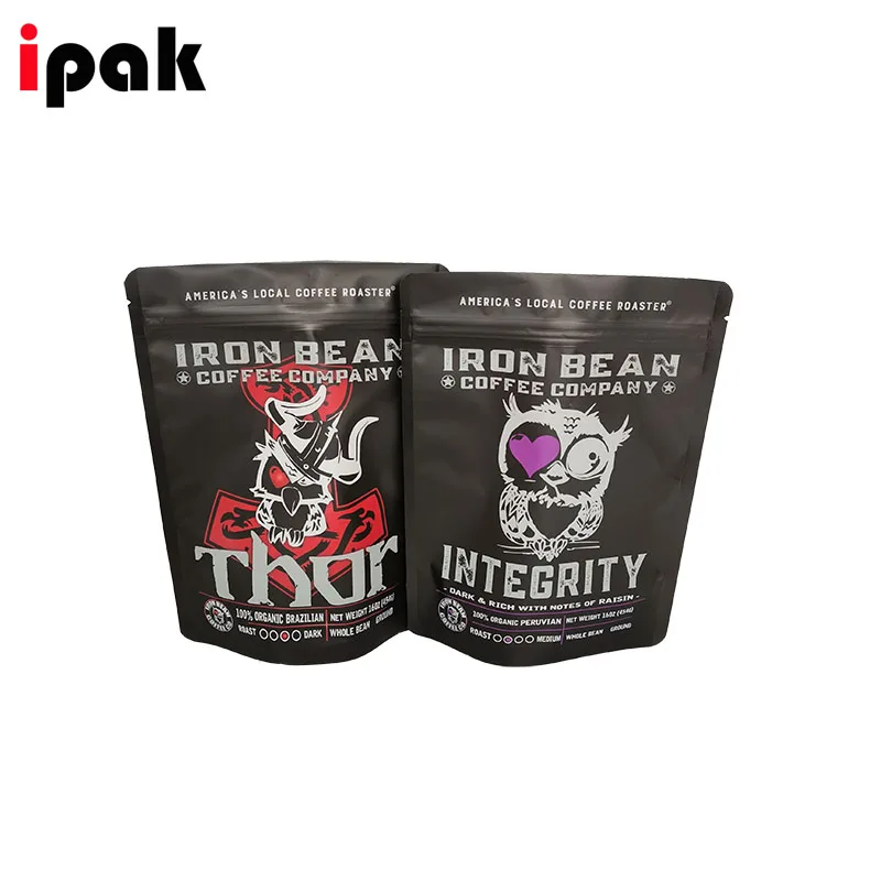 Custom printing coffee packaging pouch smell proof food packaging zip lock matte black stand up pouch bags