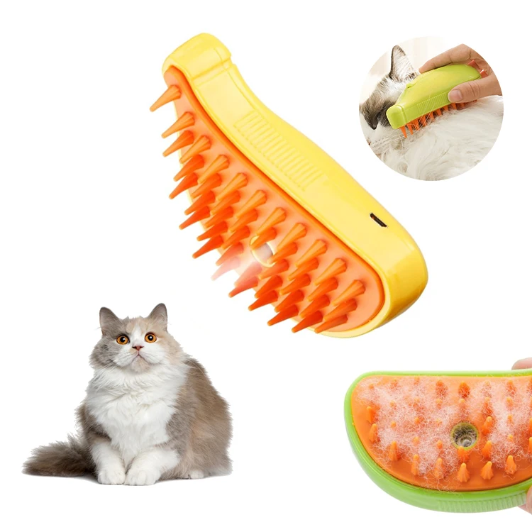 New Arrival 3 In 1 Electric Self Cleaning Rechargeable Pet Hair Massage Cat Brush Misty Cat Spray Steam Brush