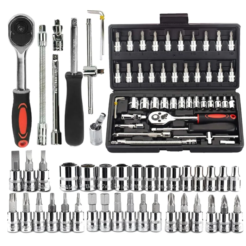 Drive Socket Set SAE and Metric Hex Bit Socket Set Mechanic Tool Kits for Auto Repair Household Ratchet Wrench Set with Sockets