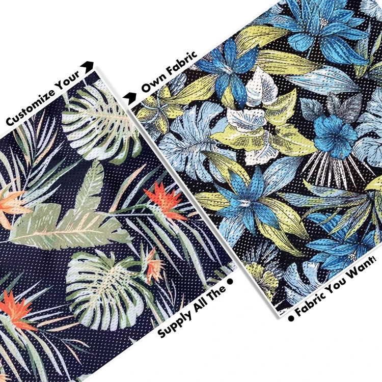 Breathable 100% polyester wrap knit custom leaf printed 130GSM eyelet sports mesh fabric for basketball tshirt