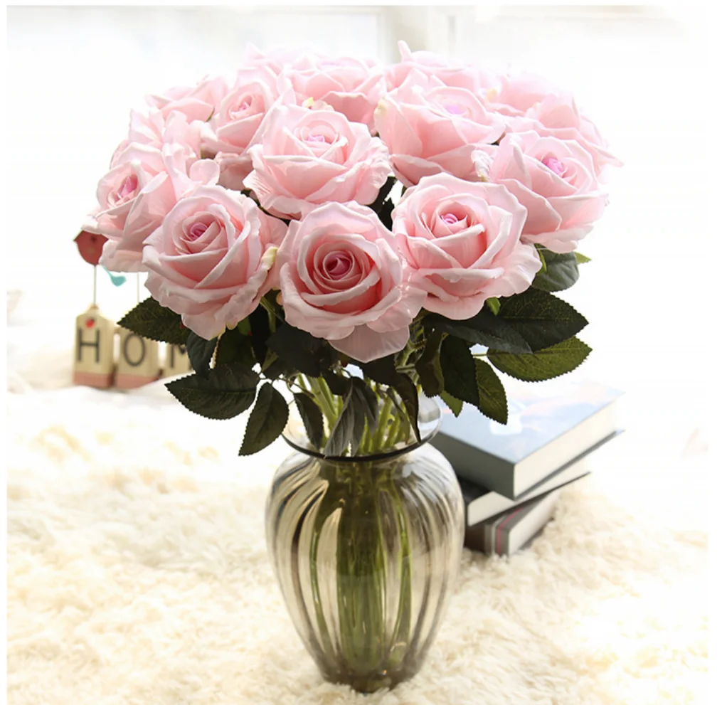 Wholesale Simulation Flower Wedding Supplies Flannel Rose Simulation Plant Wedding  Flower Home Decoration