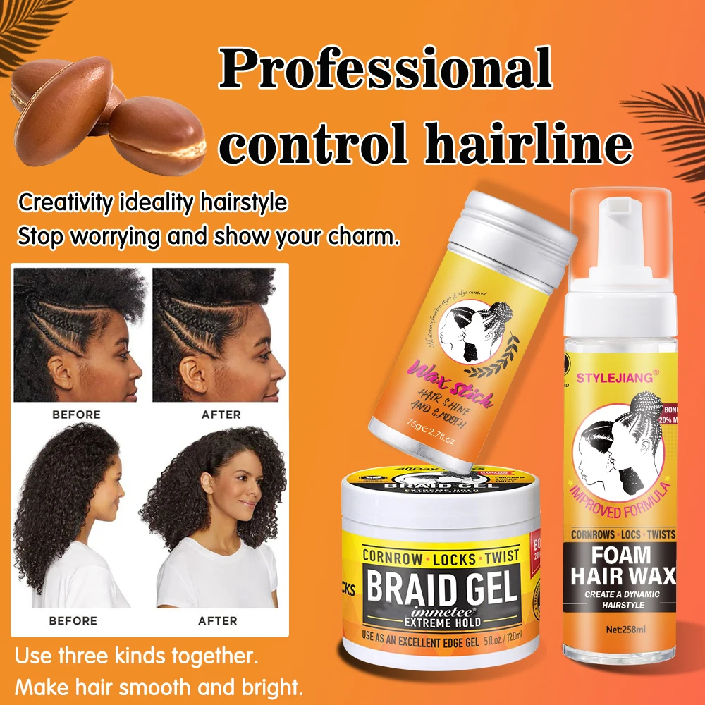 Organic Hair Styler Natural Hair Wax/Mousse/Wax Stick Styling Foam Hairstyle Sets