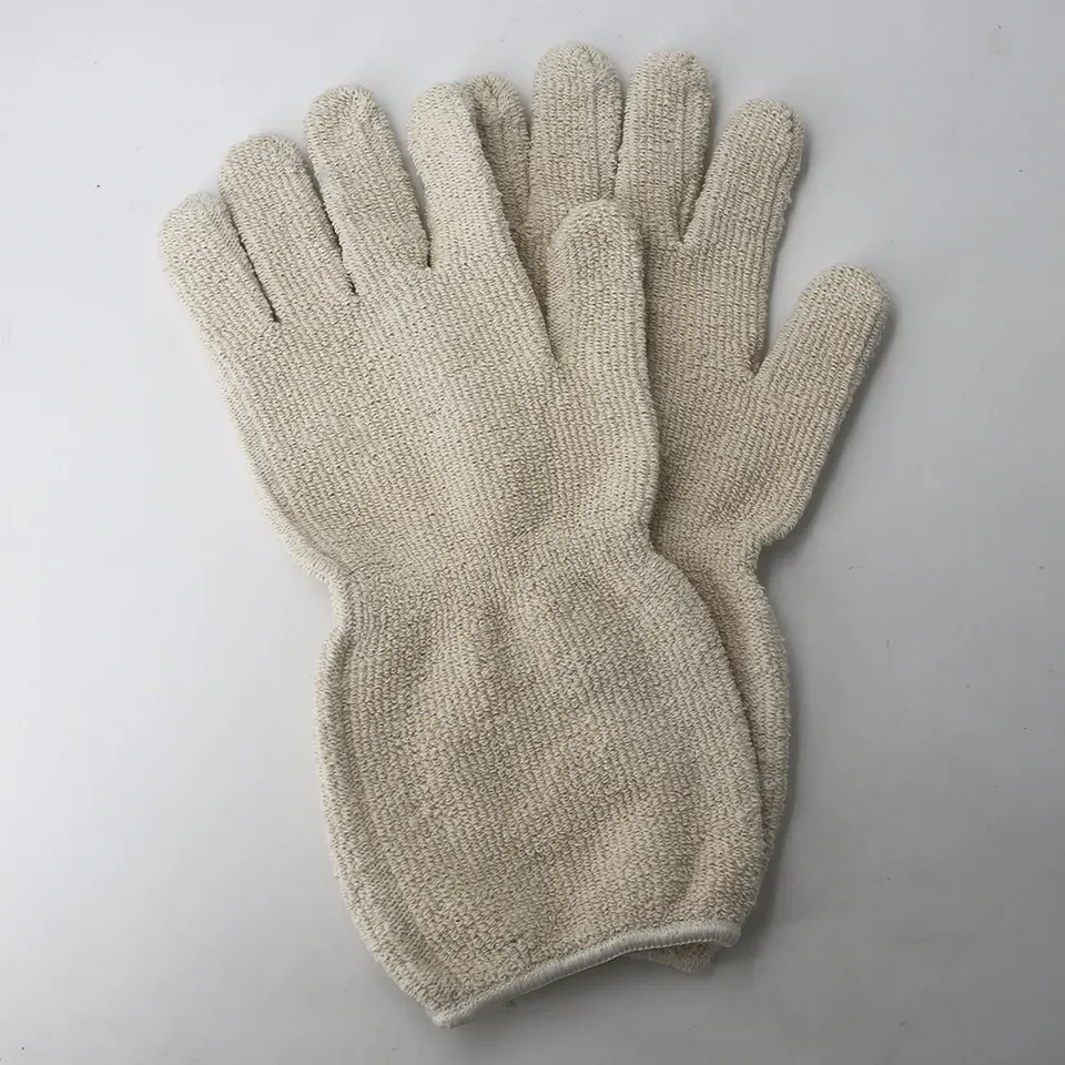 Natural White Loop Pile Cotton Terry Knit Gloves with Long Cuff for Heat Resistant Protecting Safety of Workers Mechanic Welders