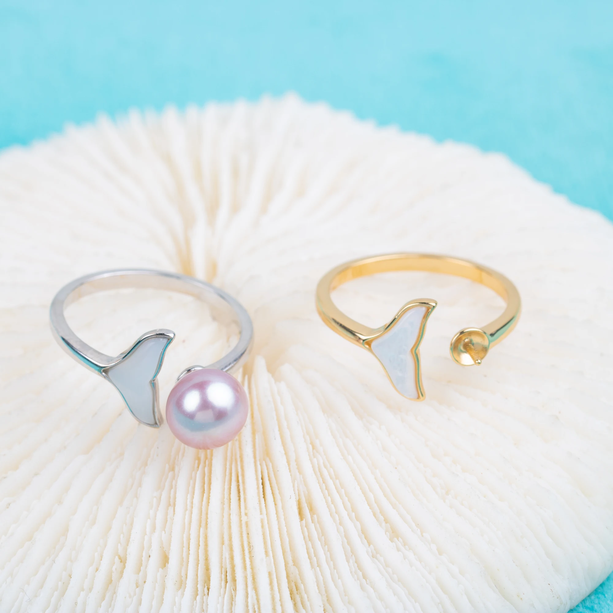 r010821 DIY 7-8mm Natural Freshwater pearl Ring accessory 925 sterling silver Adjustable size engagement jewelry ring for women