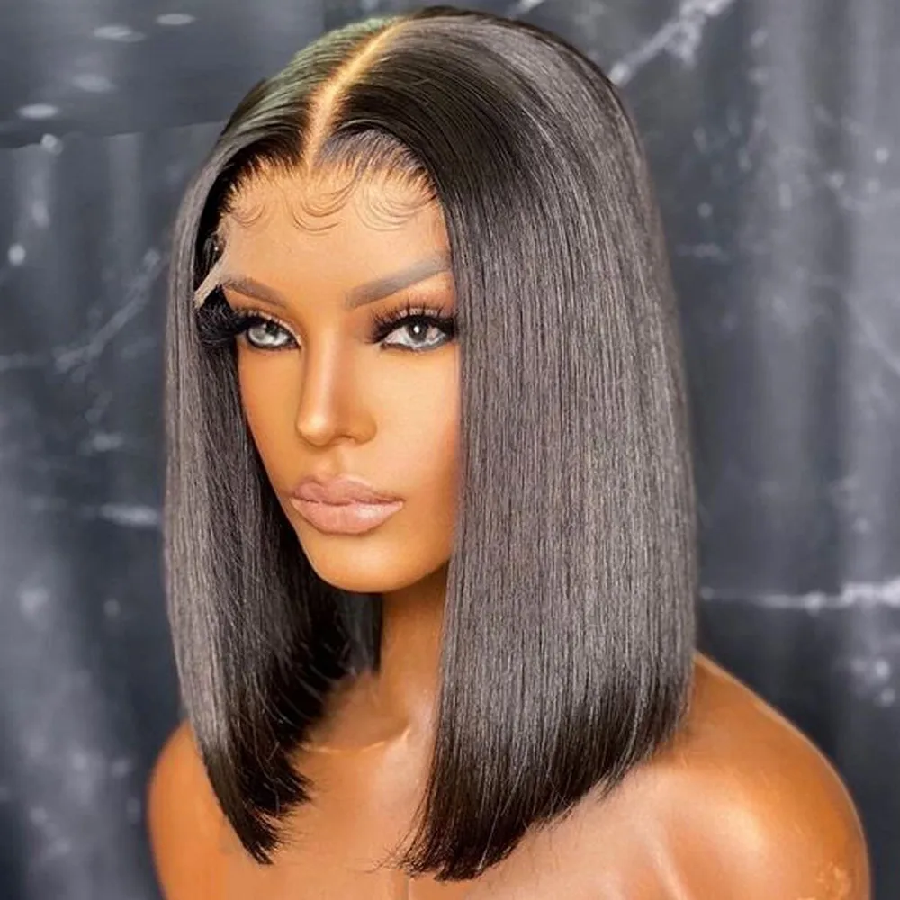 Short Bob Style Swiss Lace Front 4x4 Closure Wig For Black Women Natural Straight Wave Brazilian Human Remy Hair Lace Front Wig