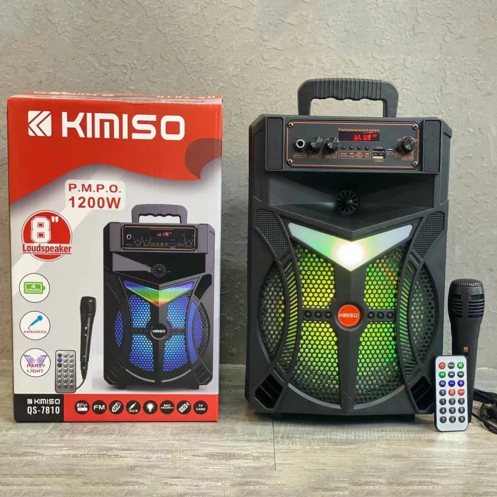 QS-7810 Portable Wireless Speaker Kimiso Outdoor Subwoofer 8 inch BT Speakers With Microphone HD Sound Support TF
