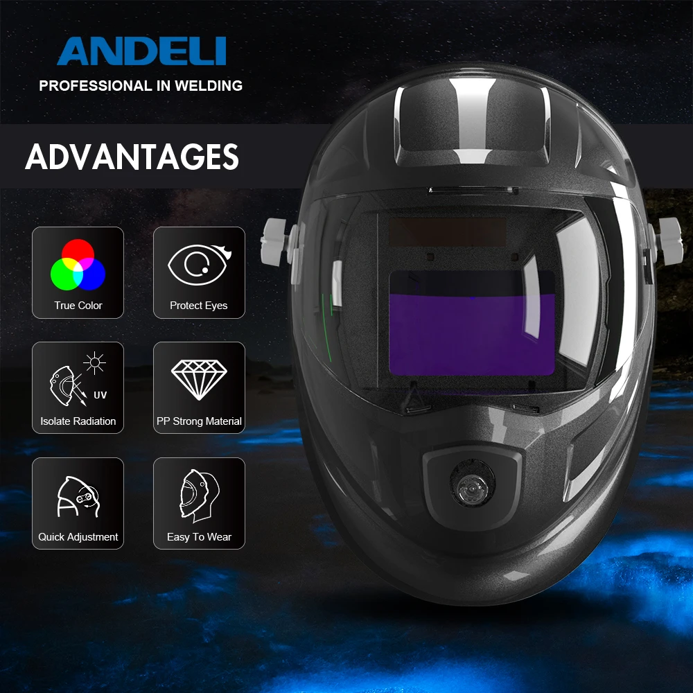 ANDELI Auto Darkening Welding Helmet ADL-MA900VL-E Adjustable MIG TIG MMA CUT Welding Mask with LED Light for Welding Machine