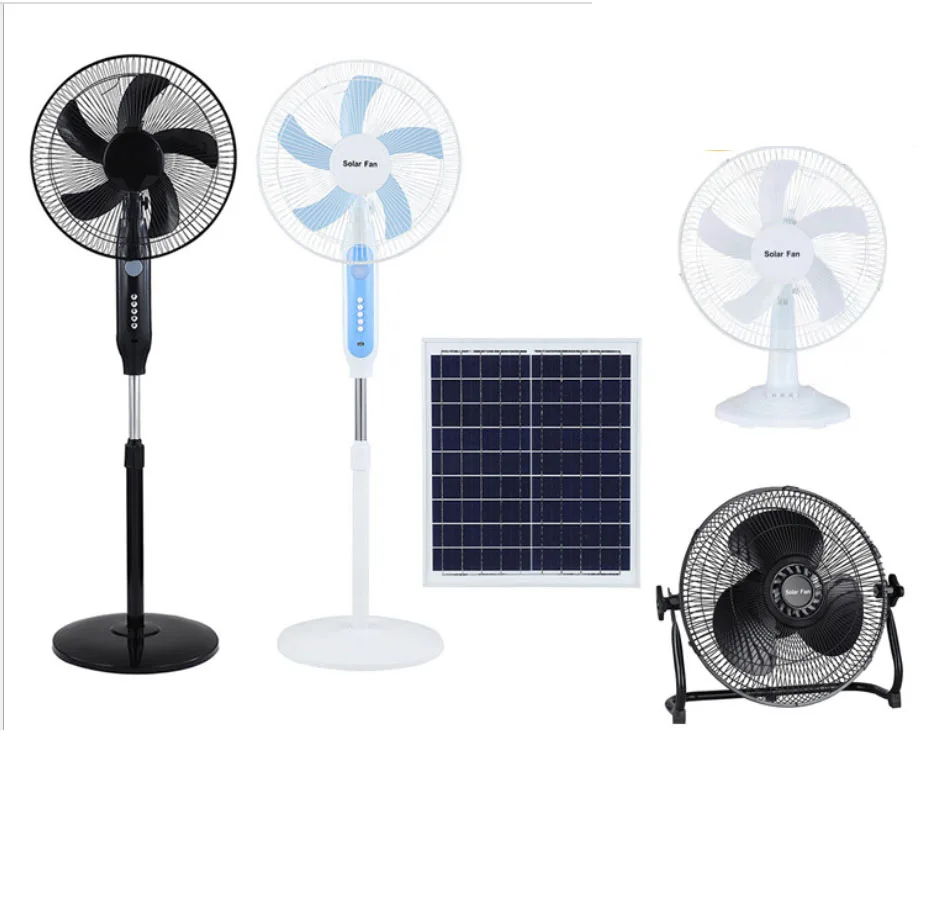 
16 Inch 10V DC Solar Fan Solar Powered AC DC Rechargeable Fan Price Cheap Stand Solar Fan with Solar Panel and LED Light 
