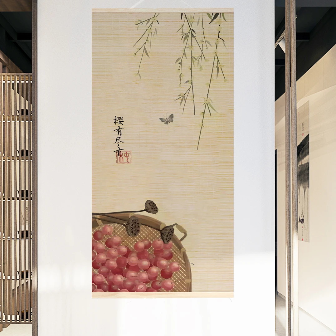 Good quality 60*120cm art decor fruit pattern printed bamboo wall hanging paintings