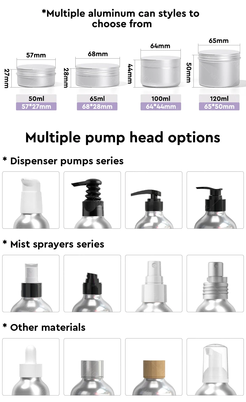 30ml 100ml 120ml 180ml Recycled Metal Bottle Custom Shampoo Soap Aluminum Pump Spray Bottle