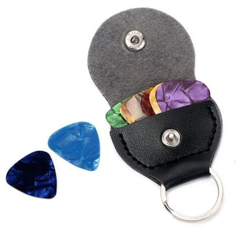 Top Quality Guitar Pick Holder Genuine Leather Guitarra Plectrum Case Bag Keychain Shape Guitar Accessories Guitar Hanger Hook