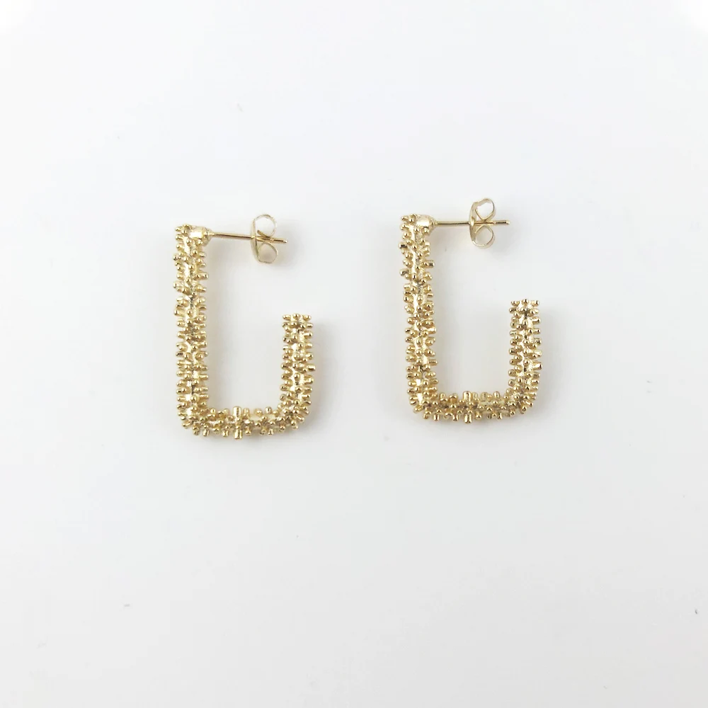 retro square huggie earrings charms sets L shape fashion earrings trend 2021 irregular surface gold filled vintage earrings