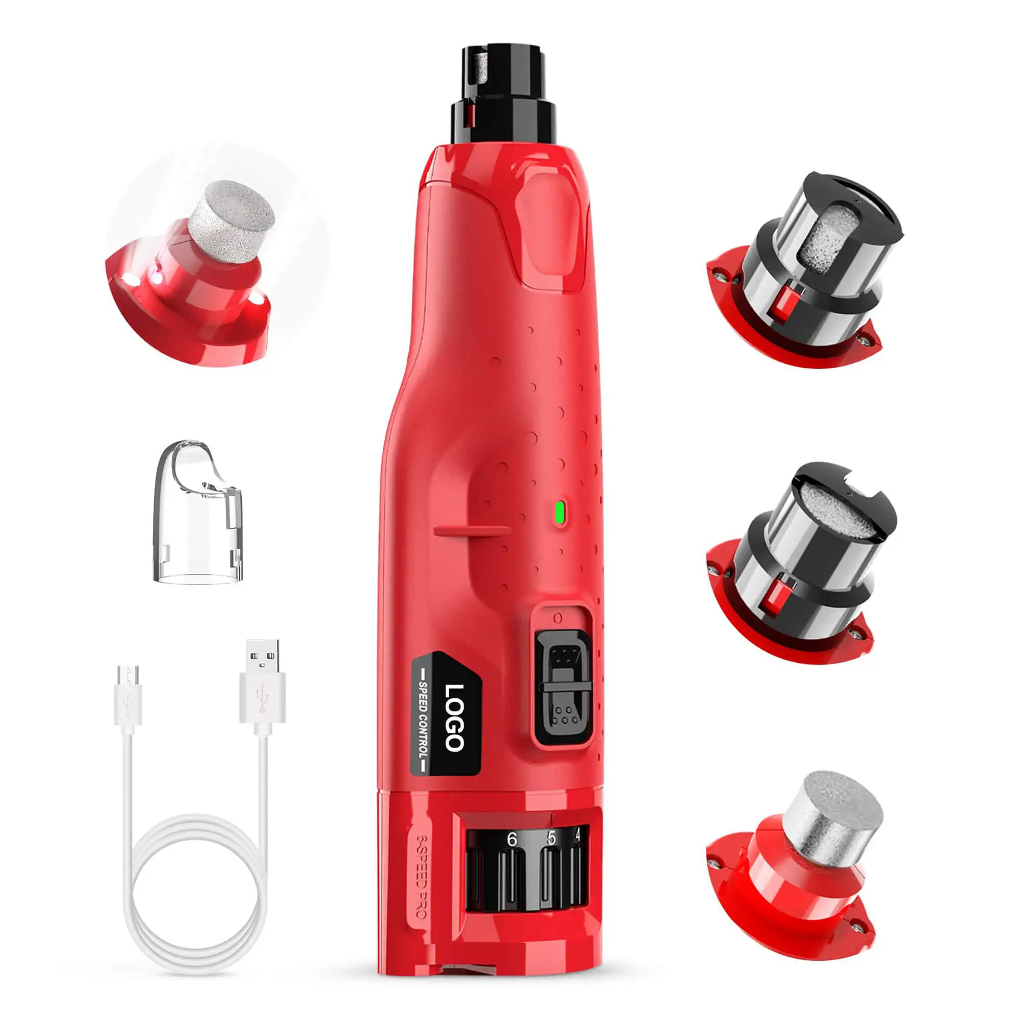 Petwant New Arrival 6-Speed 7000-12000RPM Quiet 3 Ports Rechargeable Electric Pet Dog Cat Nail Grinder