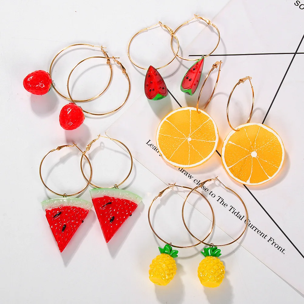 
Fruit Cherry Watermelon Orange acrylic Earring hoops huggies earrings 2020 