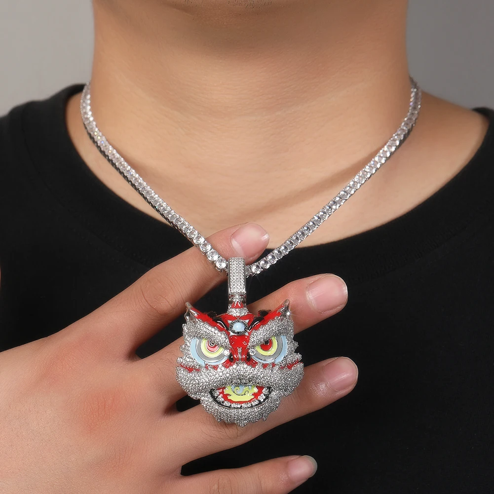 New Arrival Cartoon Pendant Lion Awakening Necklace Hip Hop Colorful Dripping oil Rapper Man Jewelry