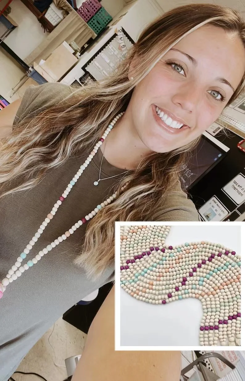 Hot Selling Boho Wood Beaded Lanyard Keychain Trendy Colorful Wooden Beaded ID Necklace Badge Lanyard For Teacher Gift