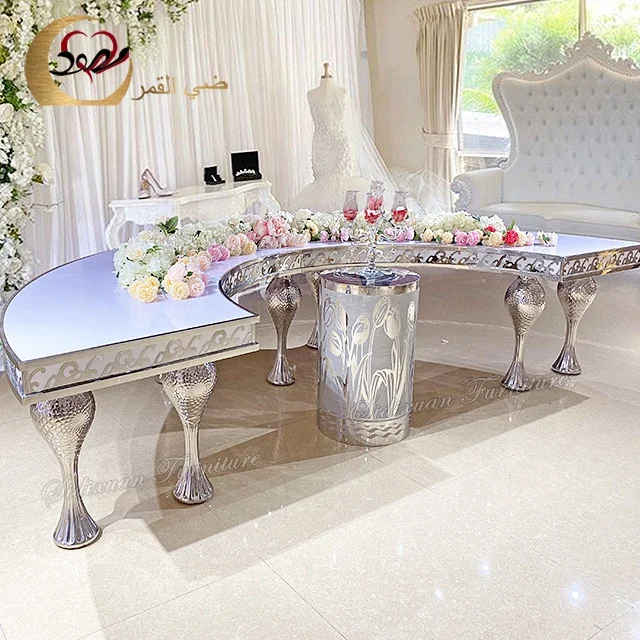 New selling half round silver stainless steel luxury mdf dining wedding table