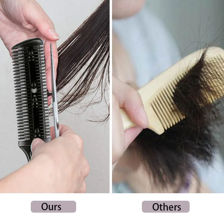 Professional Custom Hair Cutter Comb Cutting Scissors Double Edge Razor Comb Hair Cutting Styling Razor Blade Comb Kit