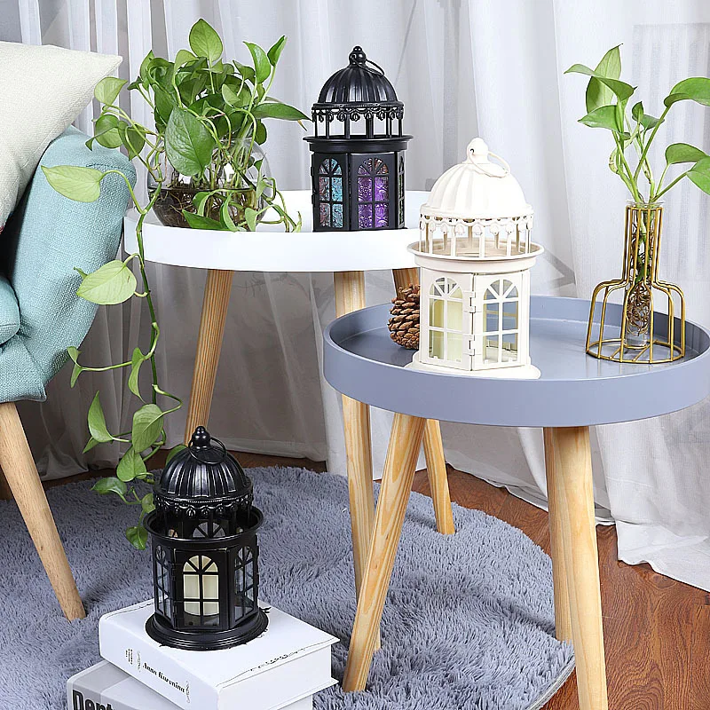 K&B Mini Lantern Candle Holder Antique Decorative Ivory Metal Morocco Style Candle Holder