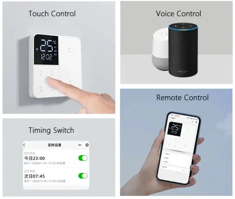 TYSH No Neutral&neutral Tuya Wifi Switch Wall Light Control System 1/2/3/4 Gang Wall Smart Switch For Hotel/home With Alexa Goog