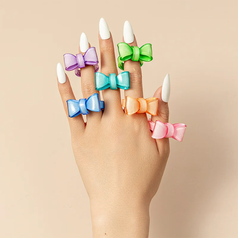 Fanyue Cute Candy Color Bow Open Sweet 2024 Resin Ring For Women