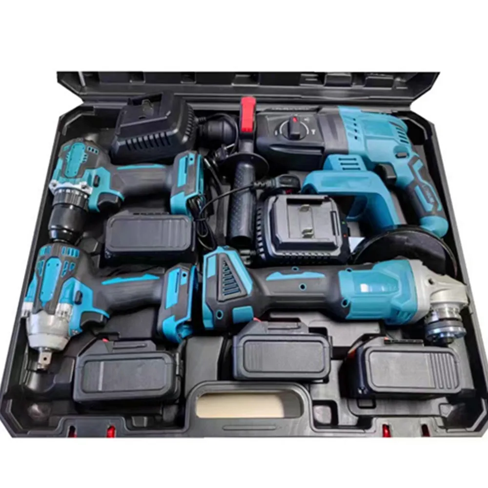 Factory wholesale 4 sets of 2 batteries  20V lithium ion battery electric impact drilling machine cordless electric tools set