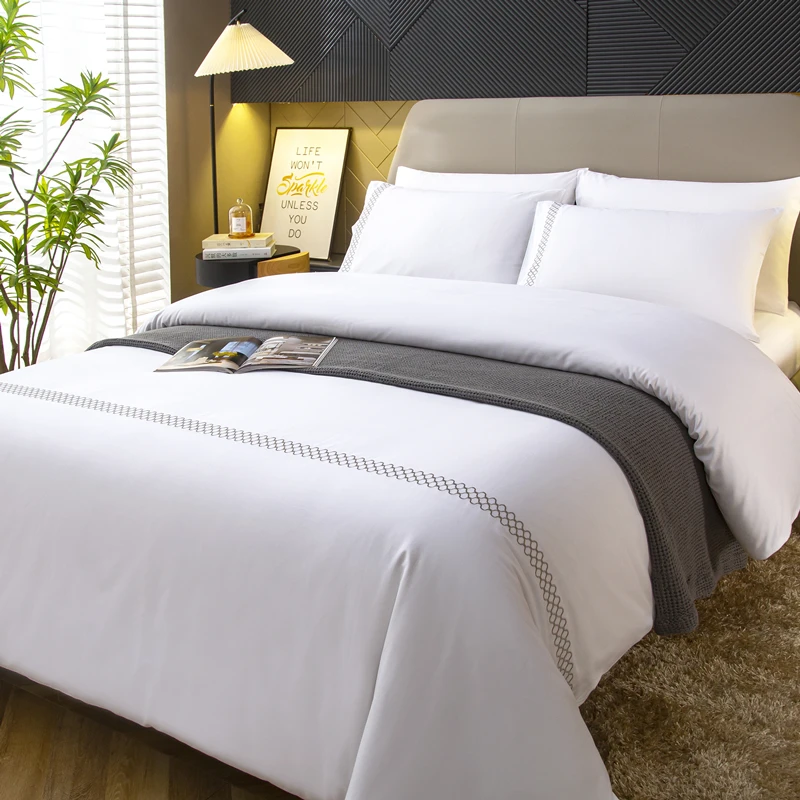 Hot sale 300TC custom hotel linen bedding set cotton embroidery duvet cover bed sheet set