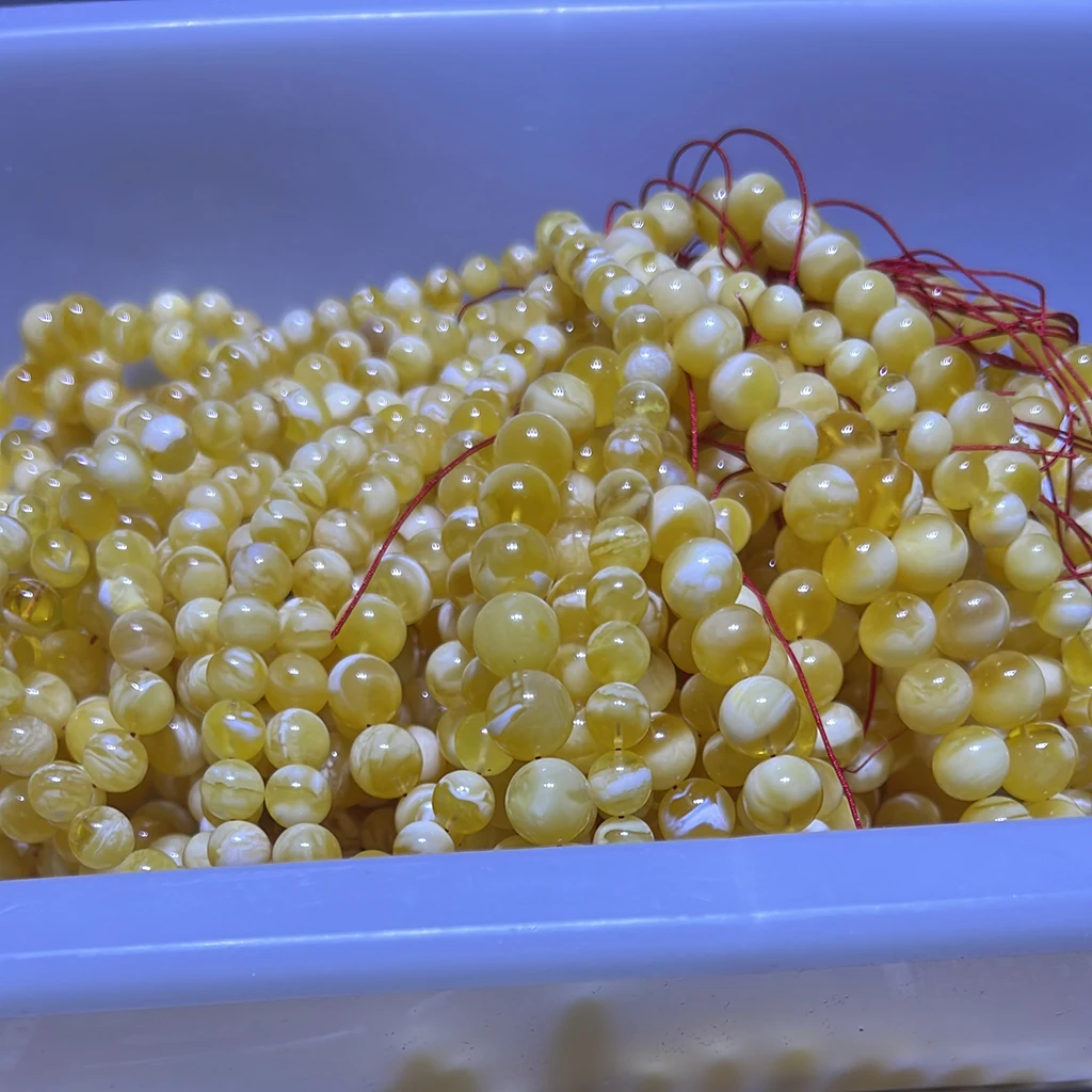 Natural Russian amber jewelry High quality white tiger skin transparent pattern 10-14mm complete Muslim prayer beads with Imam