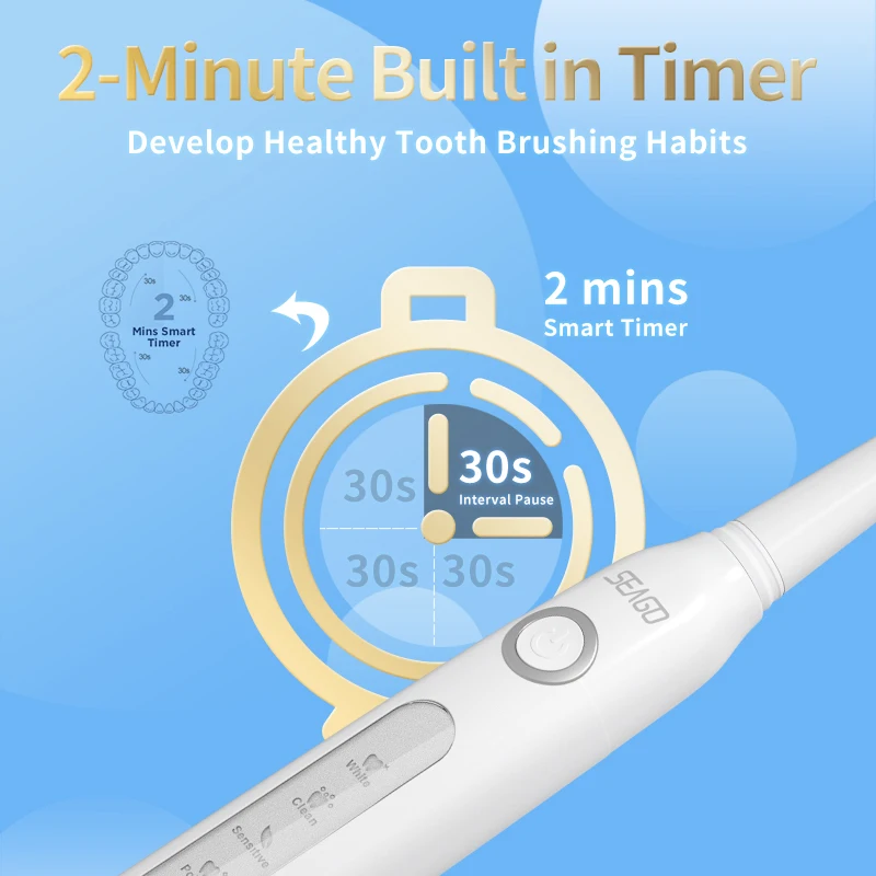 Seago 5 Modes Rechargeable 4 Hours Fast Charge Last 30 Days Sonic Power Electric Toothbrushes For Adults