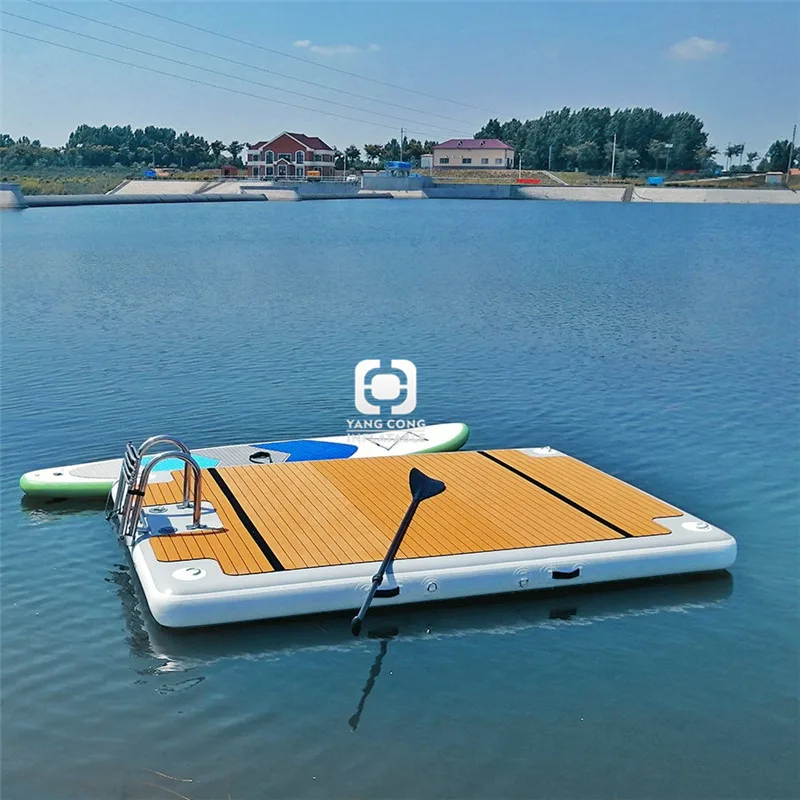 Wholesale Inflatable Ycht Dock Inflatable Water Island Boat Raft Dock Inflatable Jet Ski Dock with Stainless Steel Ladder