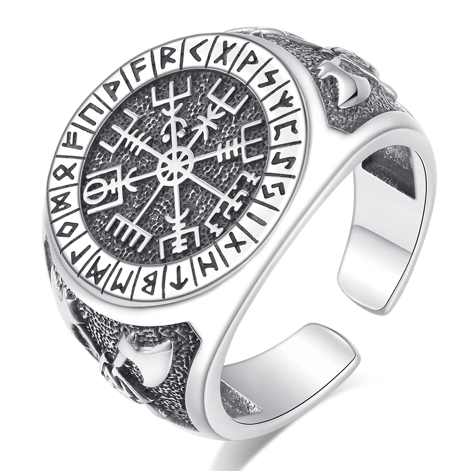 Online Store Vintage Style Men Jewelry 925 Sterling Silver Open Size Viking Compass Ring for Man