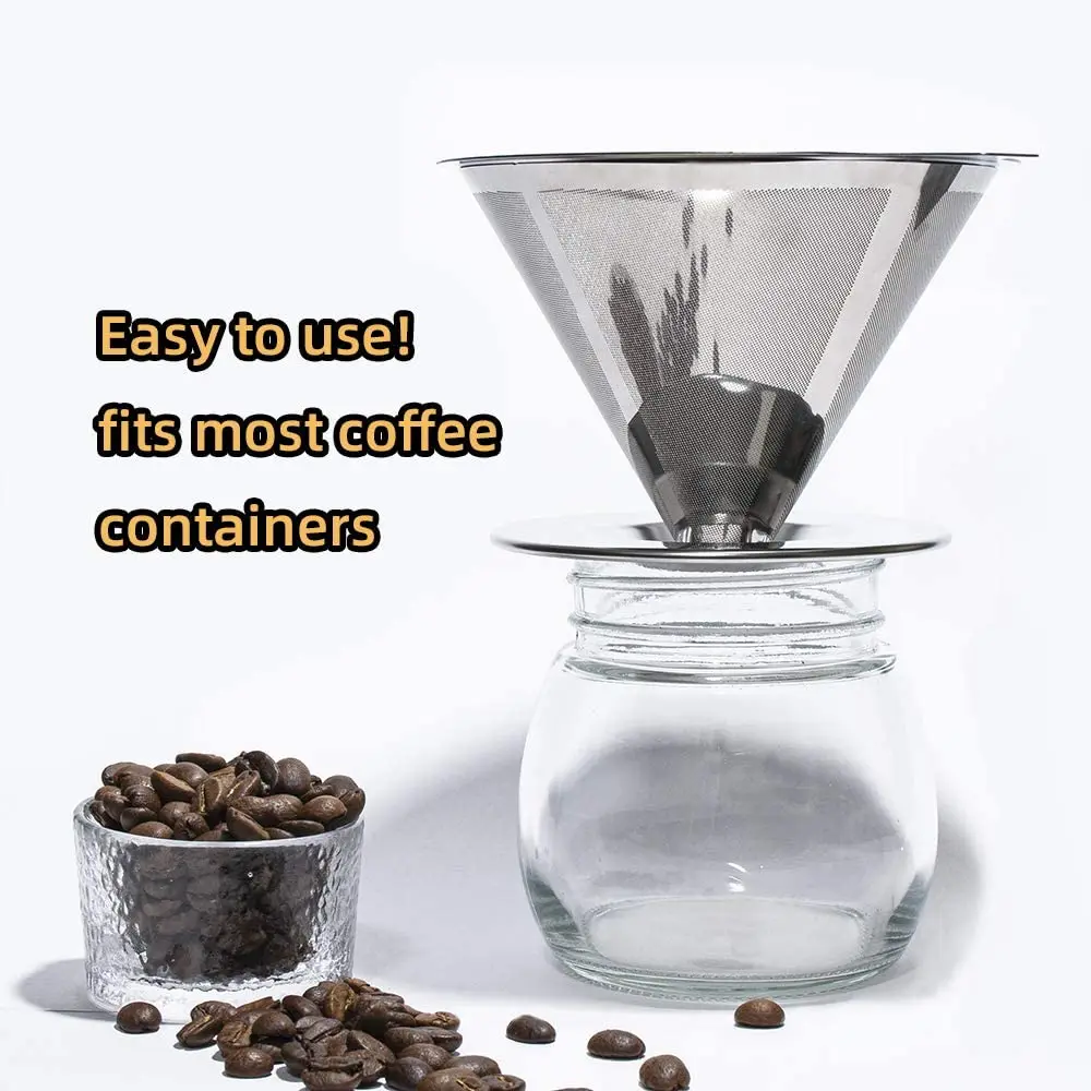 Pour Over Coffee Dripper Stainless Steel Slow Drip Coffee Filter Metal Cone Reusable Non-slip Cup Stand