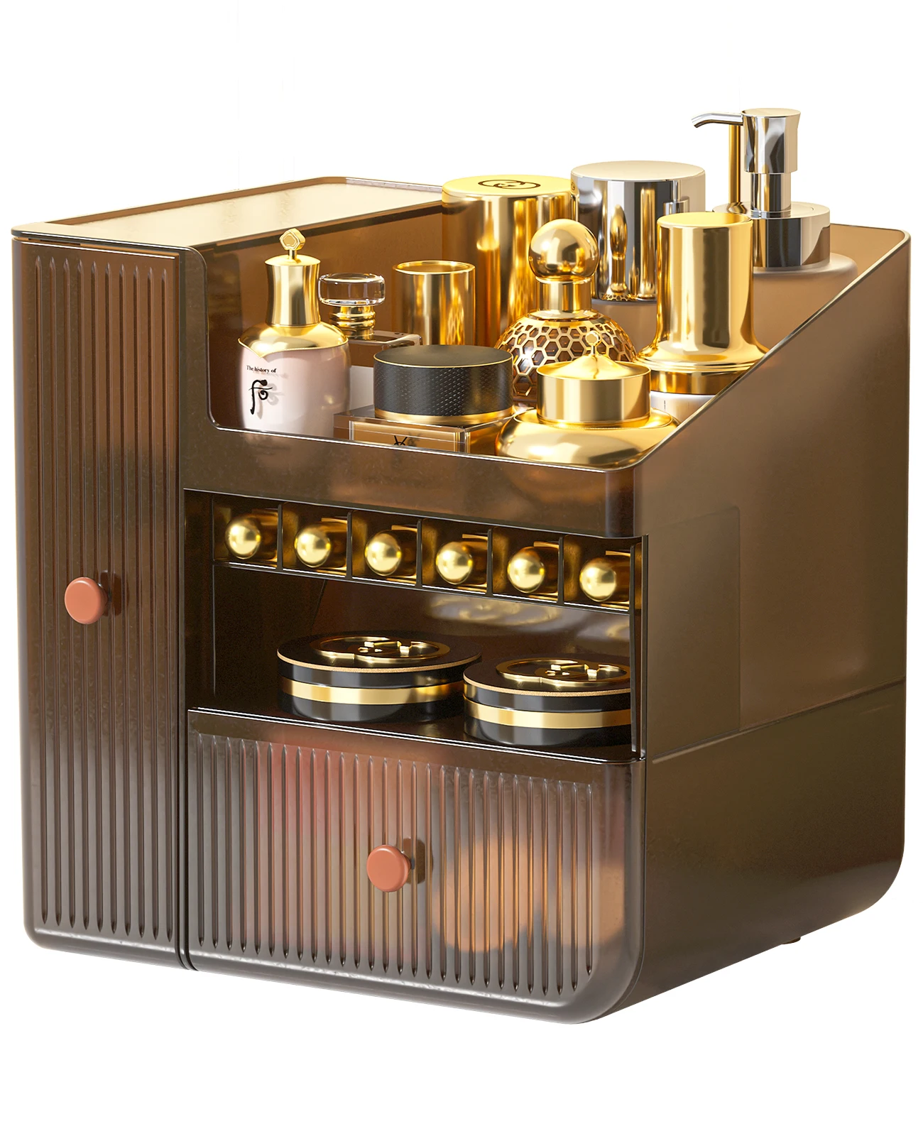 Makeup Organizer Storage Cosmetic Display Case With 2 Clear Drawers Skincare Organizer for Vanity Lipsticks