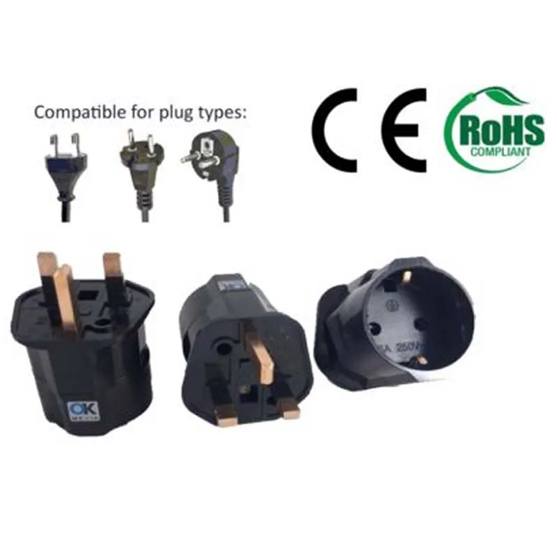 Euro Germany France Schuko plug to UK plug converter travel adapter with fuse 13A