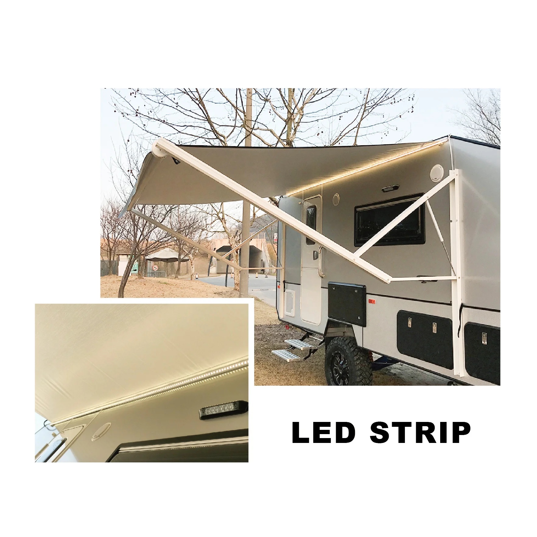 Awnlux Electric Patio Smart Arm White Expandable 12V Power 8Ft Rv Awning Assembly