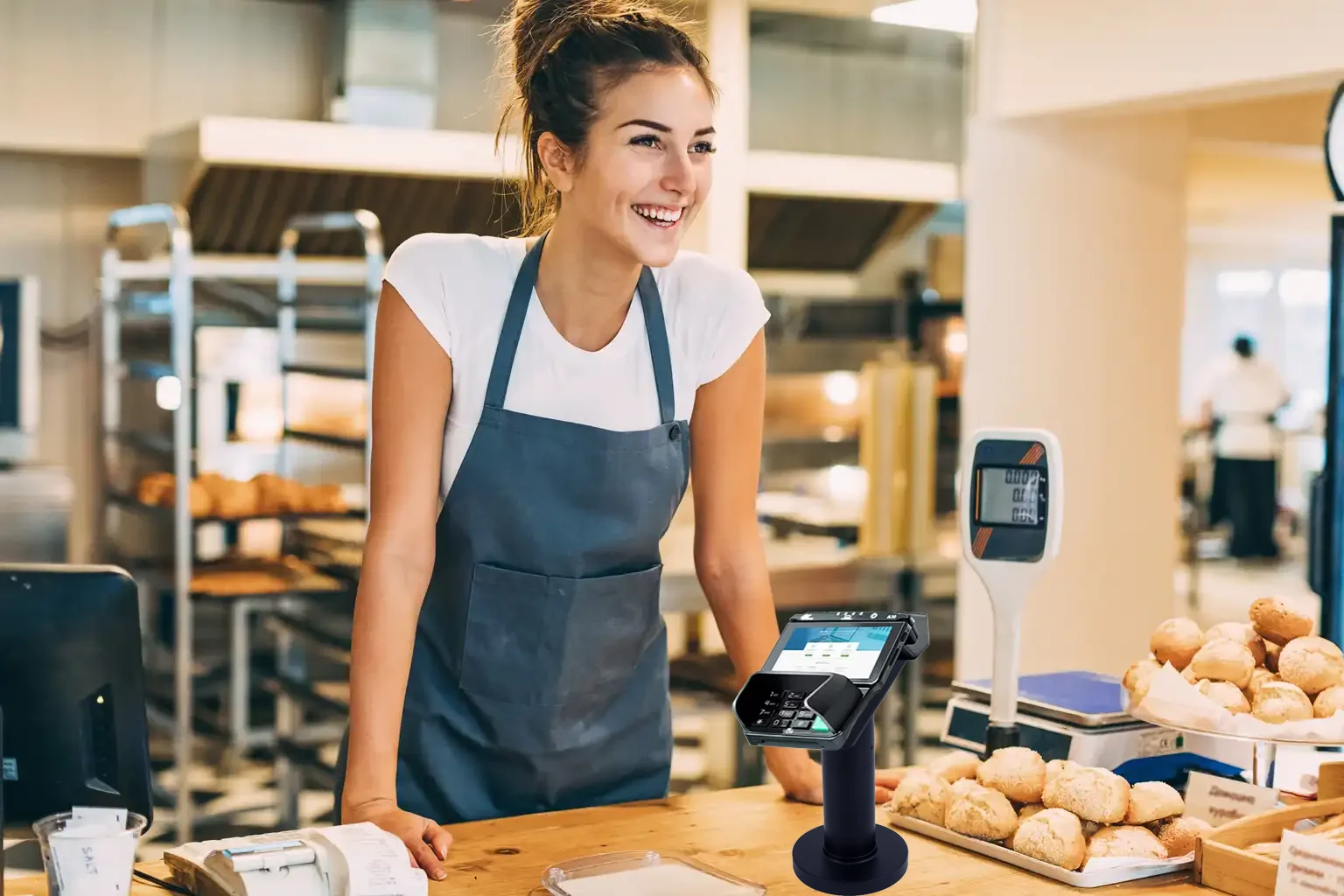 Desktop anti-theft metal POS terminal stand POS swivel credit card machine stand for PAX A30