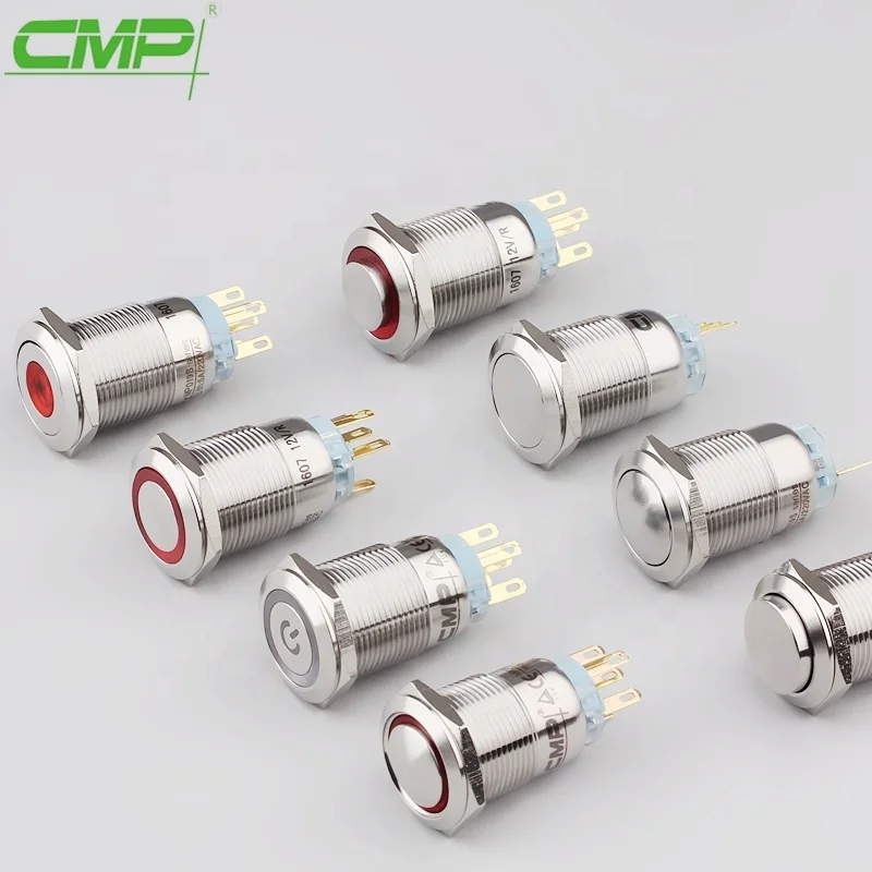 CMP metal waterproof spdt push button 12v led switch