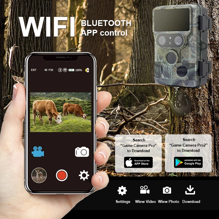 48MP Wildlife Photo Trap Wifi Trail Camera Dual Lens Auto Switch 4K 1080P Wildcamera