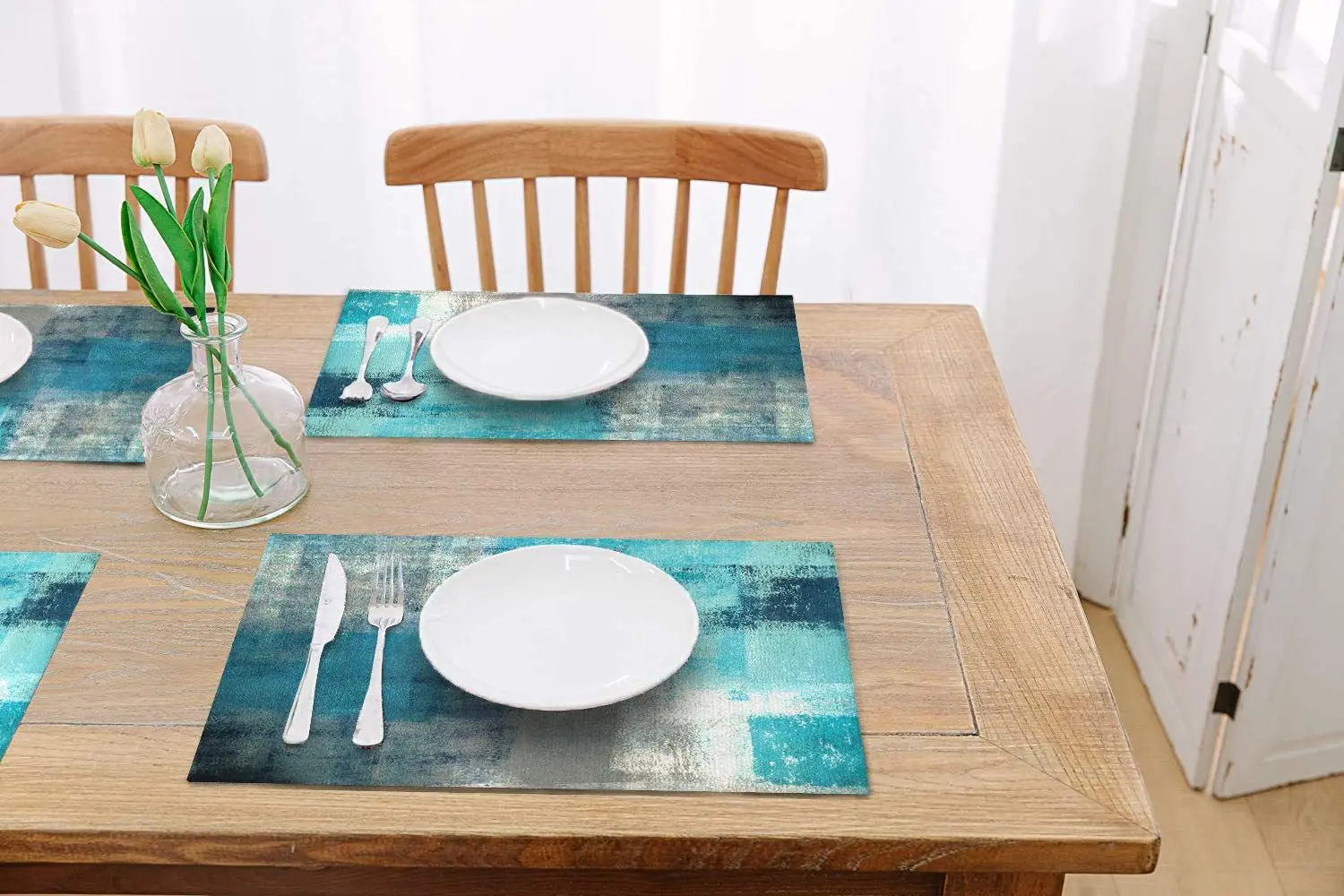 Best selling Art Oil Painting Printing Dinner Mat Modern Simple Linen Durable Double Layer Insulation Mat Napkin for household