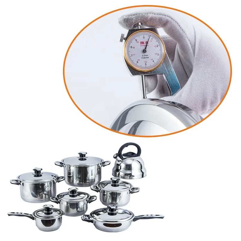 14/16pcs double handles pot sets OEM Customized surgical 201/304 stainless steel nonstick cookware set