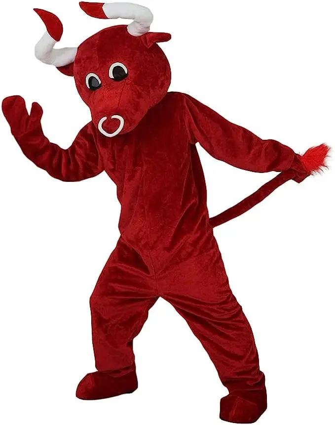 Funtoys Red Cow Bull Bison Mascot Costume for Adult Cartoon Animal Role Play for Holiday Feast Party Game
