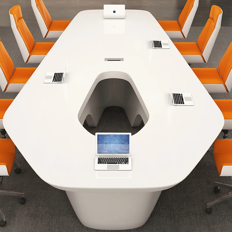 Стол для конференц-зала современный дизайн офисный стол мебель специальной формы высокий глянцевый белый из МДФ